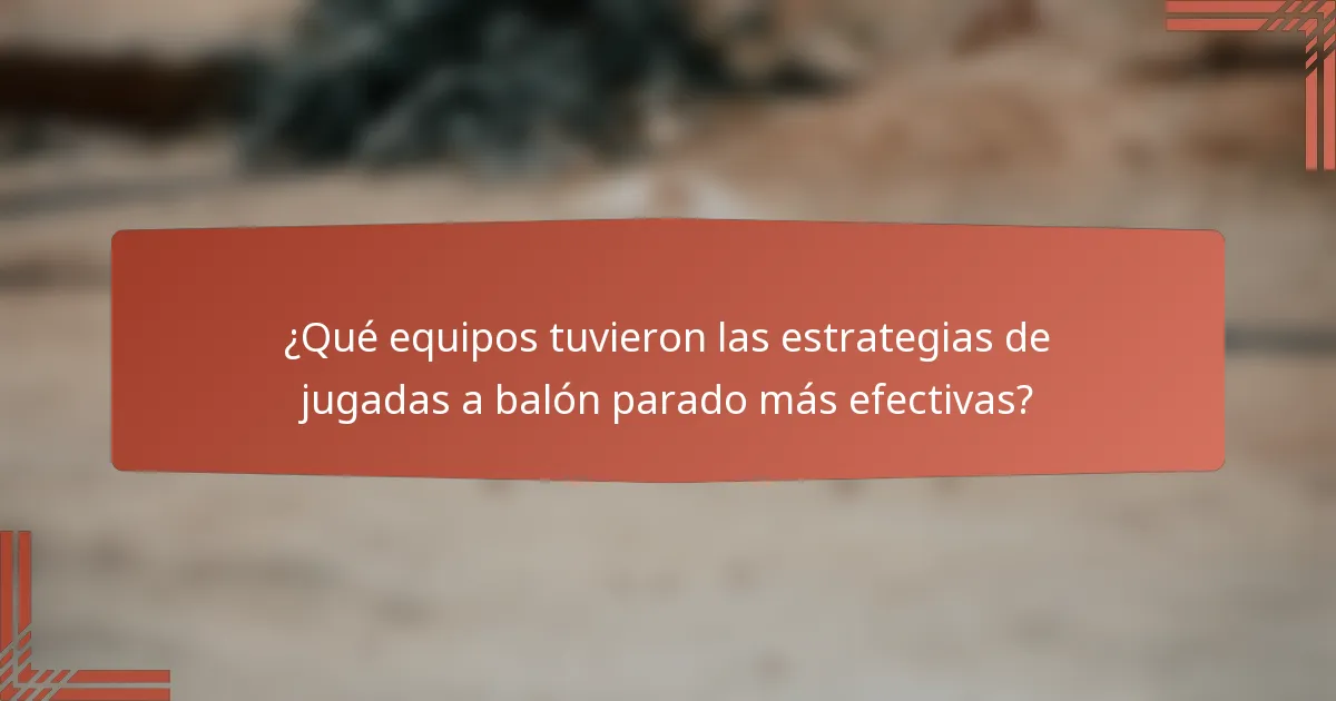 ¿Qué equipos tuvieron las estrategias de jugadas a balón parado más efectivas?